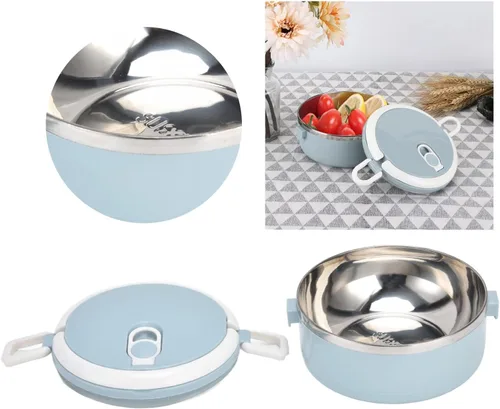 Vista 3 de KUIDAMOS Fiambrera de acero inoxidable, contenedores de acero inoxidable con una altura de capa 0.7L para acampar de oficina, fitness
