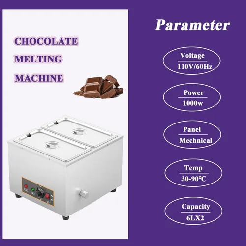 Vista 8 de Olla para derretir chocolate con capacidad de 12 litros de capacidad, máquina calentadora de chocolate eléctrica con tanque Bain Marie (plata