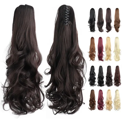Vista 85 de Extensión de cola de caballo, 2 piezas, extensiones de cola de caballo negras de 22 pulgadas, extensiones de cabello sintético con clip de cola