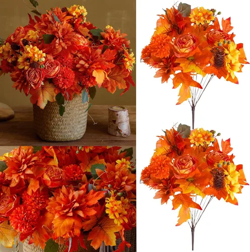 Vista 6 de Anna's Whimsy 2 flores artificiales de otoño, plantas artificiales de interior, decoración de otoño, ramo de flores de seda para decoración