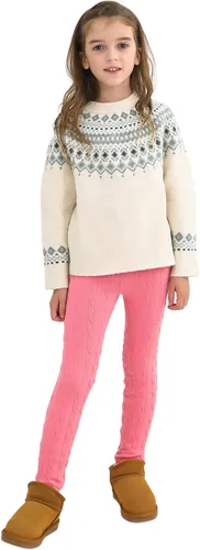 Vista 5 de Resinta 1 par de leggings de algodón para niñas, cálidos, gruesos, térmicos, de terciopelo de punto trenzado, 1 par