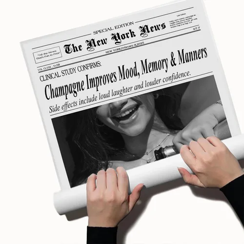 Vista 3 de Póster de periódico Champagne and Headlines, impresión retro para decoración de carrito de bar, dormitorio universitario feminista, arte de pared
