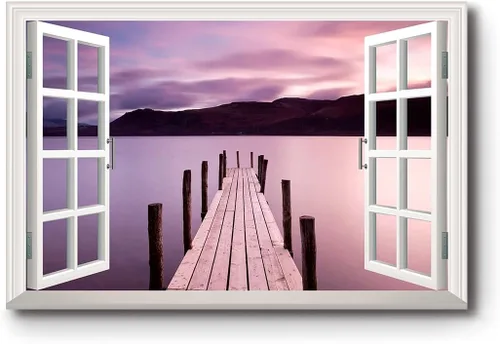 Vista 24 de Renditions Gallery Impresiones de pared de naturaleza para decoración de ventana para el hogar Inundado en la playa de arena, lienzo colgante