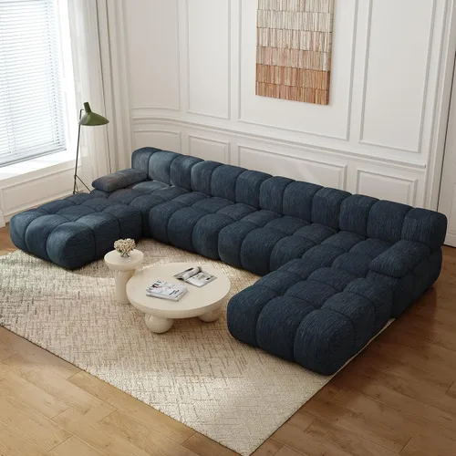 Vista 18 de Settab Sofá modular de nube modular de 118.5 pulgadas con otomana móvil, sofá de pana moderno de 4 asientos, asiento profundo, sofá sin hueso