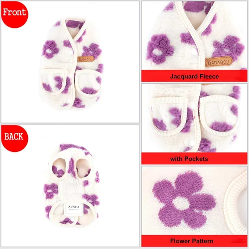 Vista 7 de PAIDEFUL Chaleco clásico de forro polar jacquard para perros pequeños, con bolsillos, suéter suave para cachorros, con botones, abrigo cálido