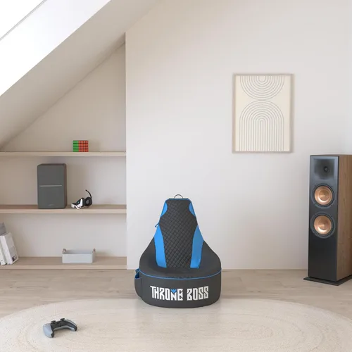 Vista 2 de Throne Boss Funda de Silla Puf Gamer para Niños con Respaldo Alto, Azul – Funda de Silla Gamer de Piso, Tela Fácil de Limpiar, Bolsillos Laterales