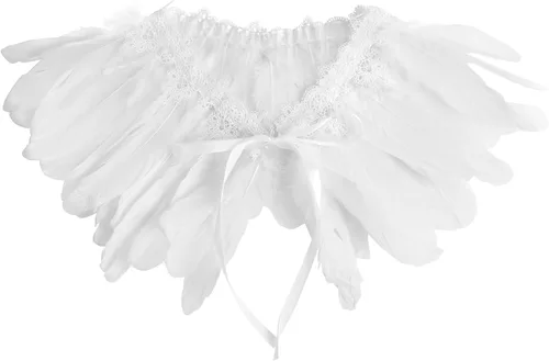 Vista 7 de JEGERMIG Gothic Black Feather Shawl Victorian Costume Shrug Halloween Cosplay Feather Wrap Lace Neck