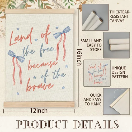 Vista 7 de KAOWT Coquette - Arte de Pared Póster Colgante con Lazo Pastel Rojo, Blanco y Azul, Decoración Patriótica, Preppy America Land Of The Free Because