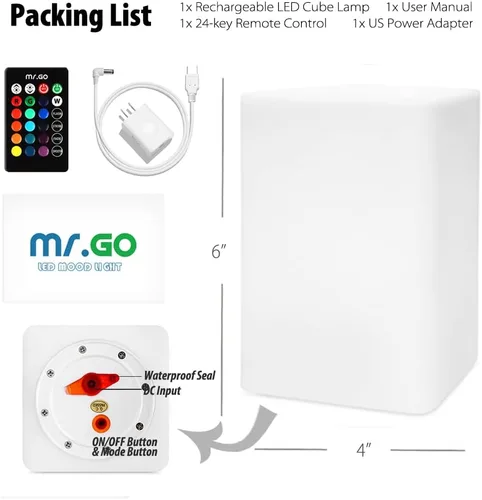 Vista 6 de Mr.Go Lámpara de ambiente LED regulable de 6 pulgadas para niños y adultos, 16 colores RGB, 8 niveles de atenuación, 4 efectos de iluminación