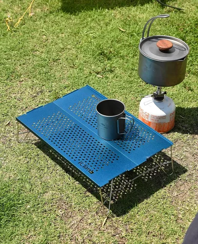 Vista 2 de iClimb Mini mesa plegable individual ultraligera y compacta para mochileros, camping, senderismo, playa, picnic (azul - S)
