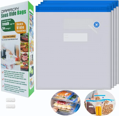 Vista 12 de Sous Vide Bags - 20 bolsas de 8.3 x 8.7 pulgadas/8.3x8.7 in, sin BPA, reutilizables, selladoras al vacío, mantienen los alimentos frescos