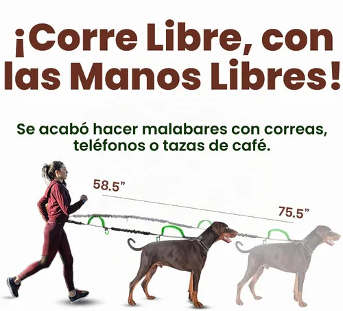 Vista 3 de Correa de perro manos libres para 2 perros con asas acolchadas y bolsa