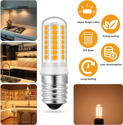 Vista 2 de Bombillas LED E17 para microondas sobre estufa, 6000 K/3000 K regulables para microondas, equivalente a 20 W, 30 W, 35 W, bombillas halógenas