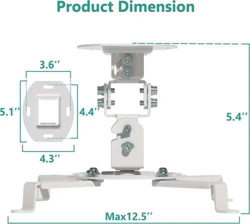Vista 3 de WALI Soporte de techo para proyector, soporte universal para proyector de perfil bajo con brazos retráctiles y función de ajuste múltiple Blanco