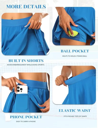 Vista 4 de JoyGirl Falda de tenis para mujer con pantalones cortos plisados para golf, cintura alta, para entrenamiento, atletismo, correr, faldas con bolsillos