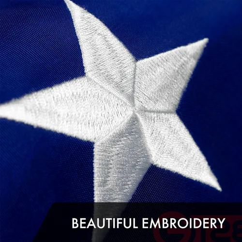 Vista 3 de G128 Bandera de Estados Unidos 6 x 10 pies, serie ToughWeave bordada de poliéster 300D, bandera de país, estrellas bordadas, rayas cosidas