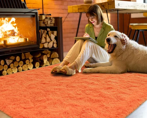 Vista 172 de Softlife Alfombra naranja para dormitorio, alfombra de felpa esponjosa para sala de estar para niñas, alfombra lanuda para niños, alfombra suave
