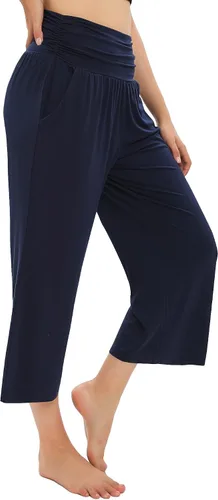 Vista 5 de Urban CoCo Pantalones capri de yoga cómodos para mujer, pantalones deportivos casuales de pierna ancha, pantalones cortos elásticos de cintura alta