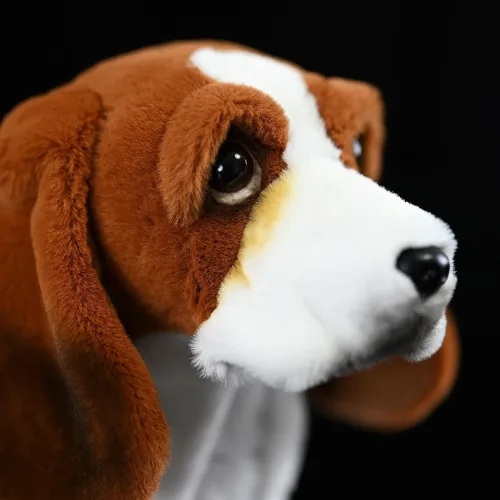 Vista 6 de Animal de peluche realista de Basset Hound francés, 12 pulgadas de largo, realista, esponjoso, marrón, cachorro, regalo de peluche