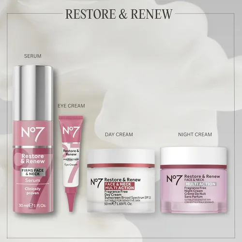 Vista 6 de No7 Restore & Renew Crema de Noche Multiacción para Rostro y Cuello - Crema Facial Antienvejecimiento con Péptidos de Colágeno - Ácido Hialurónico