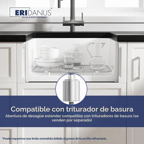 Vista 7 de Eridanus - Fregadero de cocina rectangular de cerámica (23.5 x 18.5 pulgadas)