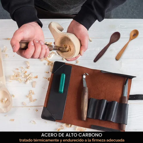 Vista 4 de BeaverCraft Kit de Herramientas para Tallar Cucharas de Madera S14x Deluxe - Juego de Herramientas de Tallado incluye Cuchillo de Tallado de Madera