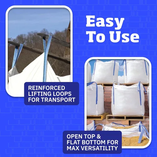 Vista 5 de DURASACK Bolsas de basura resistentes para constructores, 378 l, blancas, tejidas, de polipropileno, para demolición y construcción, con capacidad