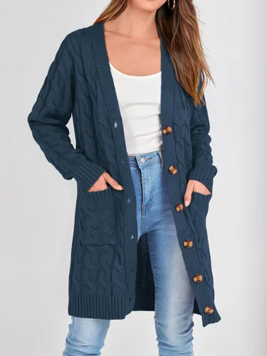 Vista 2 de PRETTYGARDEN Suéteres gruesos con botones delanteros abiertos para otoño e invierno para mujer con bolsillos