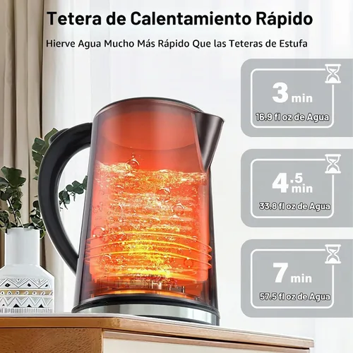 Vista 2 de Hervidor eléctrico 1.7L, interior de acero inoxidable, 1500 vatios Pantalla LED, control de temperatura, mantiene el calor, apagado automático