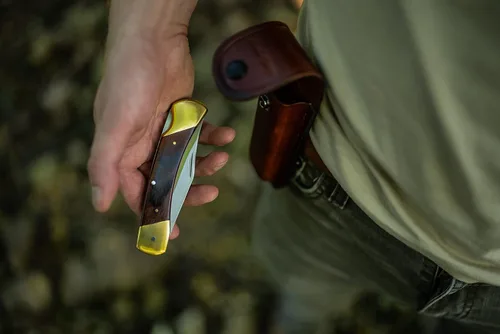 Vista 4 de Uncle Henry LB7 Bear Paw - Cuchillo de bolsillo tradicional con punta de clip de 3.7 pulgadas, hoja SS de alto carbono, mango de madera, refuerzos