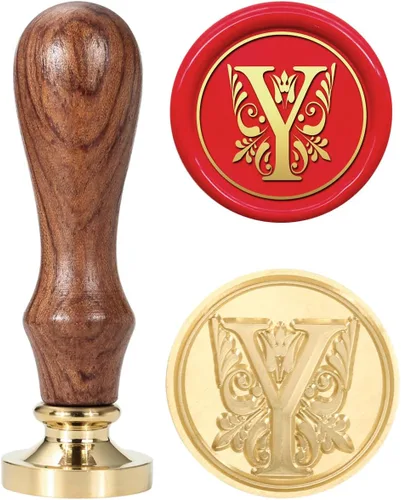 Vista 19 de Yoption - Sello de cera con letra A, cabeza de latón floral vintage, mango de madera, sello inicial del alfabeto para invitación de fiesta de boda