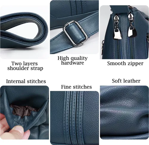 Vista 5 de Bolso bandolera de piel sintética suave para mujer, bolso cruzado con múltiples bolsillos, bolso cruzado mediano espacioso a la moda con asa superior
