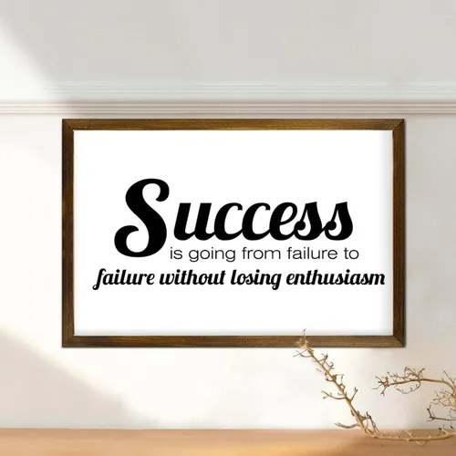 Vista 5 de Letrero con marco de madera con texto en inglés "Success is Going from Failure to Failure Without Losing Enthusiasm", decoración de pared, citas