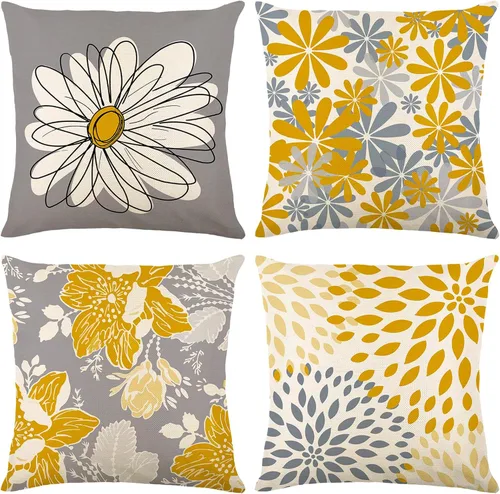Vista 9 de Baidast Juego de 4 fundas de almohada decorativas marrones de 18 x 18 pulgadas, color marrón y gris, fundas de almohada modernas de lino
