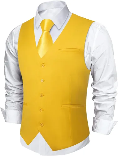 Vista 21 de DiBanGu Chaleco de traje para hombre Vestido formal de negocios Light Khaki