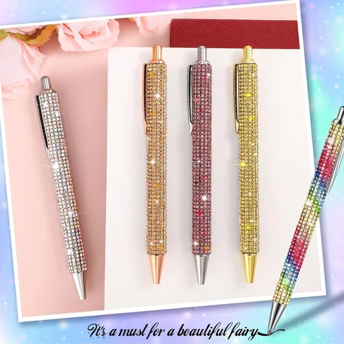 Vista 7 de Lincia 8 bolígrafos de diamantes de imitación brillantes, bonitos bolígrafos de diamantes de imitación a granel, bolígrafo de metal colorido con 8