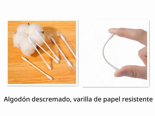 Vista 3 de Hisopos de algodón, Q Tips, 100 capullos de algodón natural, puntas de algodón de doble punta envueltas individualmente para orejas, cuidado