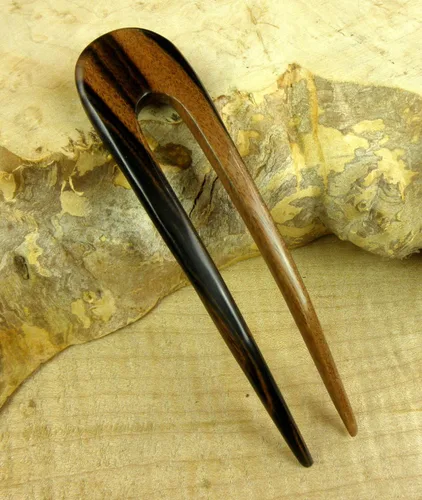Vista 4 de JWL (1) S.E. Asian Ebony Dos puntas curvadas 4.5 pulgadas horquilla de pelo Pic Pin Fork - Estilo hawaiano