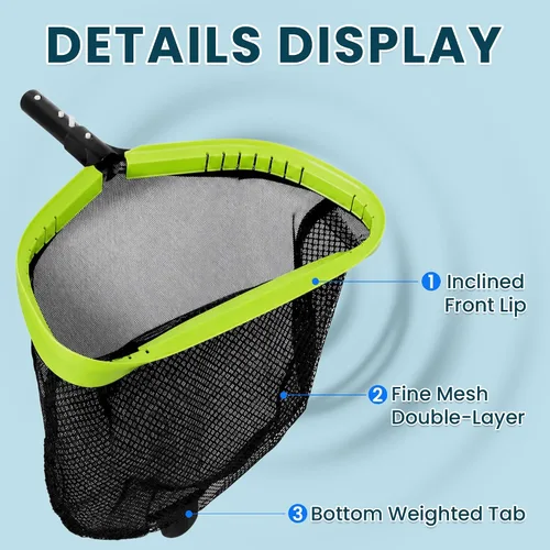 Vista 2 de Sepetrel Red de piscina, redes profesionales de skimmer de hojas de piscina para limpieza con bolsa grande de doble capa y resistente, marco