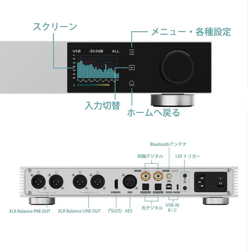 Vista 9 de TOPPING D900 DAC Ultra-Insigne con Arquitectura de 1-Bit PSRM Desarrollada Internamente, 140dB THD, Bluetooth LDAC, Afinación PEQ, Pantalla a Todo