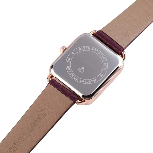 Vista 4 de carlien Reloj de cuarzo para mujer, elegante, rectangular, con correa de cuero y corona de zafiro