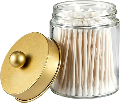 Vista 10 de Amolliar Apothecary Tarros organizador de tocador de baño, tarro de encimera con tapa de almacenamiento, soporte dispensador de vidrio para Qtips