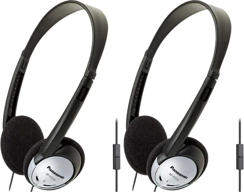 Vista 8 de Panasonic Auriculares ligeros con cable sobre la oreja con micrófono, sonido y XBS para extra graves, cable largo, conector de 3.5mm para teléfonos