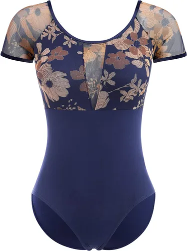 Vista 31 de AFAVOM Leotardos de ballet para mujeres adultas con estampado de flores de mariposa sin espalda, leotardos de gimnasia con brasier y prácticas