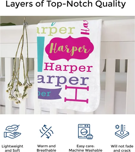 Vista 4 de Mantas de bebé personalizadas con nombre para niñas, regalos personalizados para bebé, manta personalizada para recién nacidos con nombre, forro