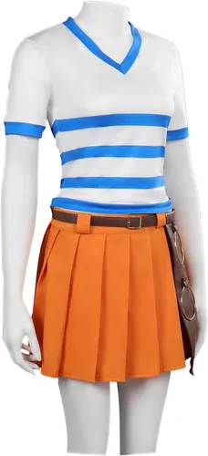 Vista 4 de Disfraz de cosplay de Nami de la película, versión de la vida real, traje de falda superior de Nami con cinturón para Halloween