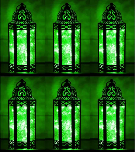 Vista 31 de VELA LANTERNS Juego de 2 portavelas decorativos de LED con luces de hadas de 12" de metal marroquí para colgar o mesa, decoración del hogar