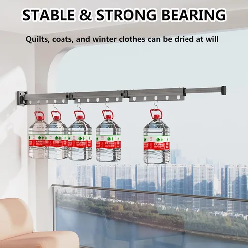 Vista 6 de Estante de secado de ropa plegable para colgar en la pared, estante retráctil de secado de ropa plegable para interiores, ahorro de espacio, estante