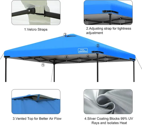 Vista 59 de KAMPKEEPER Cubierta de Repuesto Superior para Carpa Toldo Emergente con Ventilación de Aire y Correa Elástica Ajustable, Poliéster Resistente a Azul