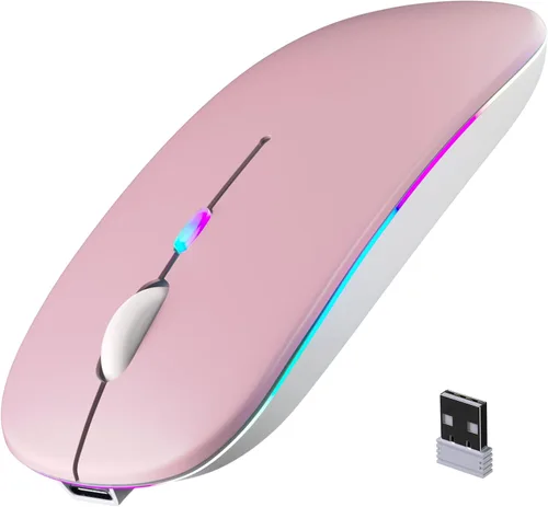 Vista 13 de Mouse inalámbrico Bluetooth, recargable, LED, silencioso, diseño ultradelgado (Bluetooth 5.2 y receptor USB de 2.4GHz) Mouse de computadora